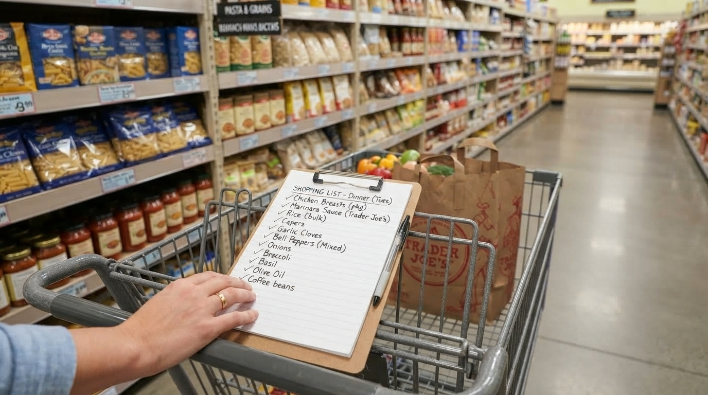  Printable meal prep grocery list for beginners on a clipboard
