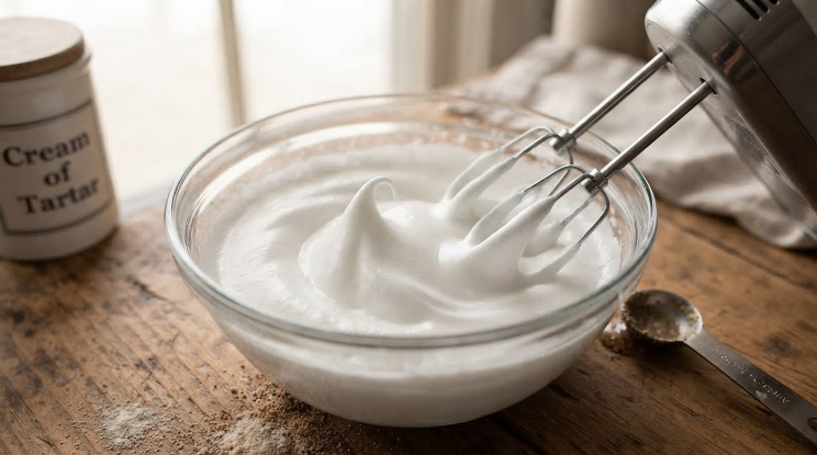 Whipped aquafaba used as an egg white substitute in baking
