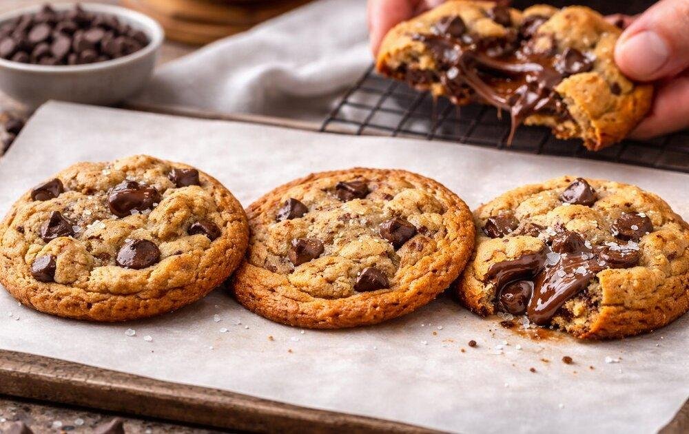 Homemade chocolate chip cookies without brown sugar with golden edges and melted chocolate chips.